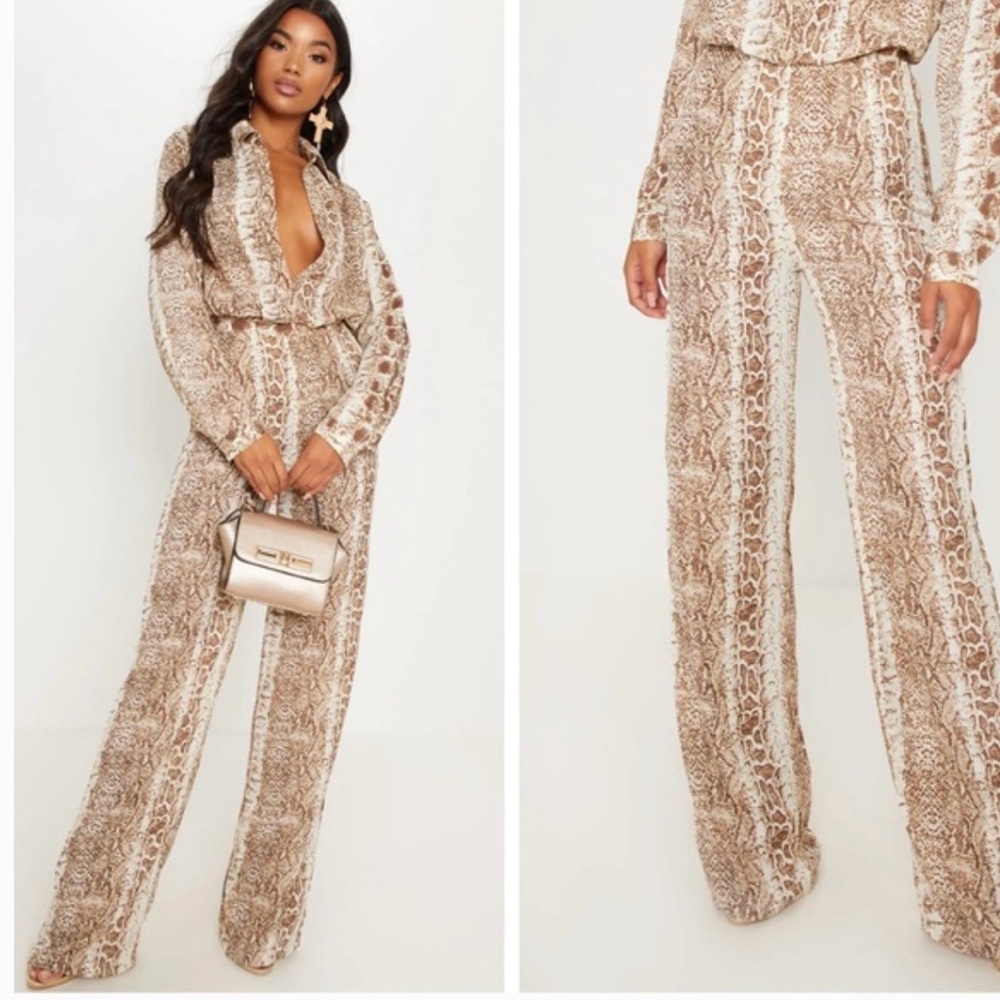 Snakeskin Print Women's Pants & Blouse set